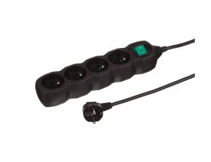 Przedłużacz 4-gniazdowy, 1,5m czarny, z wyłącznikiem, 3x1,0mm OWY / 25354