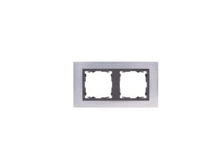 Simon 82 Ramka podwójna pozioma metalowa stal inox/ ramka pośrednia grafitowa 82827-37