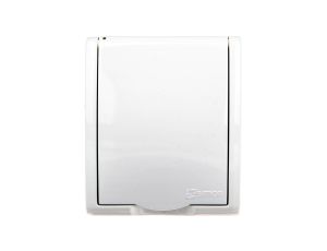 Simon Aquarius Gniazdo hermetyczne pojedyncze z/u IP54 z przesłoną torów i klapką pełną białe AQGZ1z/11