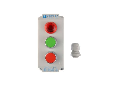 Kaseta sterownicza 3-otworowa z przyciskami zielony/czerwony + lampka sygnalizacyjna IP65 ST22K3\05-1