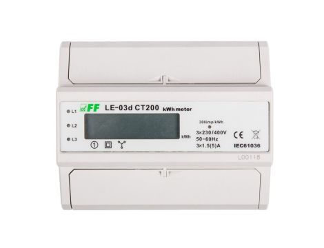 Licznik energii elektrycznej 3-fazowy 5A 230/400V do współpracy z przekładnikiem 200/5A wyświetlacz LCD LE03D-CT200