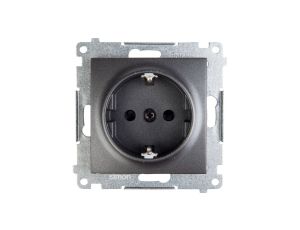 Simon 54 Gniazdo pojedyncze SCHUKO z/u 16A IP20 z przesłoną torów, szybkozłącza, antracyt DGSz1CZ.01/48