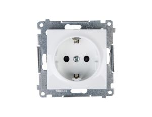 Simon 54 Gniazdo pojedyncze SCHUKO z/u 16A IP20 z przesłoną torów, szybkozłącza, białe DGSz1CZ.01/11