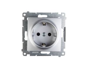 Simon 54 Gniazdo pojedyncze SCHUKO z/u 16A IP20 z przesłoną torów, szybkozłącza, srebrny mat DGSz1CZ.01/43