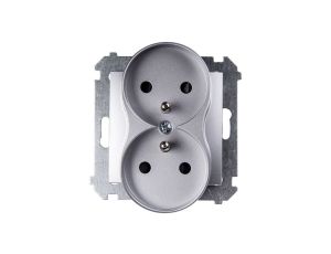 Simon 54 Gniazdo podwójne z/u 16A IP20 z przesłoną torów srebrny mat DGZ2MZ.01/43