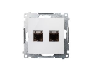 Simon 54 Gniazdo komputerowe podwójne 2xRJ45 kat.6 ekranowane z przesłoną białe D62E.01/11