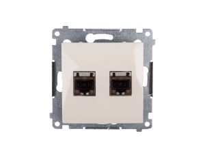 Simon 54 Gniazdo komputerowe podwójne 2xRJ45 kat.6 ekranowane z przesłoną kremowe D62E.01/41