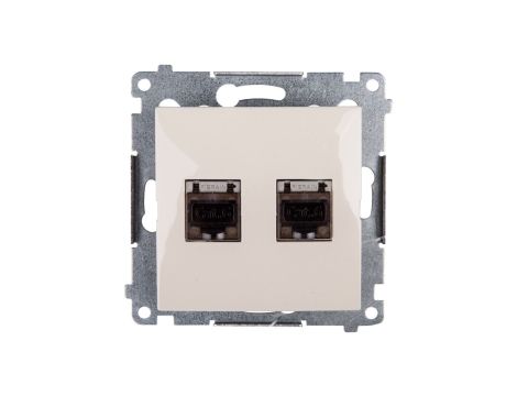 Simon 54 Gniazdo komputerowe podwójne 2xRJ45 kat.6 ekranowane z przesłoną kremowe D62E.01/41