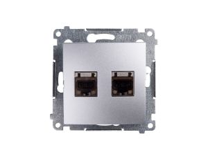 Simon 54 Gniazdo komputerowe podwójne 2xRJ45 kat.6 ekranowane z przesłoną srebrny mat D62E.01/43