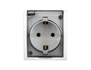 Simon Aquarius Gniazdo hermetyczne pojedyncze z/u Schuko IP54 z klapka dymną białe AQGSz1/11a
