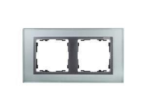 Simon 82 Ramka podwójna pozioma kamień srebro/ ramka pośrednia aluminium mat 82927-62