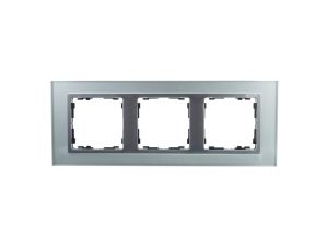 Simon 82 Ramka potrójna pozioma szklana srebro/ ramka pośrednia aluminium mat 82937-62
