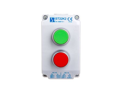 Kaseta sterownicza 2-otworowa zielony/czerwony 1Z 1R szara IP65 ST22K2\01-2