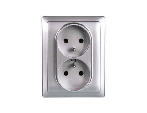 KOS66 Gniazdo podwójne z/u kompletne aluminium 664036