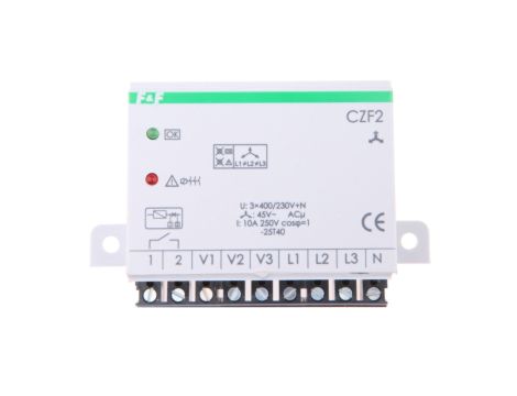 Przekaźnik zaniku i asymetrii faz z kontrolą styków stycznika 10A 1Z 4sek 45V CZF-2