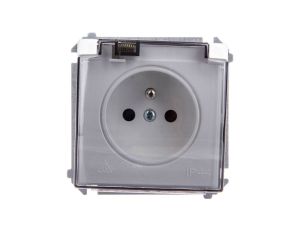 Simon Basic Gniazdo bryzgoszczelne z/u IP44 z przesłoną torów i klapką dymną białe BMGZ1Bz.01/11a