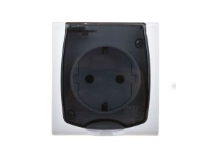 MADERA Gniazdo hermetyczne pojedyncze z/u Schuko IP44 klapka przezroczysta biała GNH-1NS/00/d