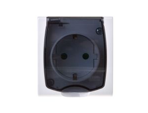MADERA Gniazdo hermetyczne pojedyncze z/u Schuko IP44 z przesłonami klapka przezroczysta białe GNH-1NSP/00/d