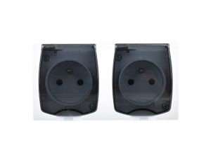 MADERA Gniazdo hermetyczne podwójne z/u IP44 z przesłonami klapka przezroczysta białe GNH-2NZP/00/d