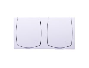 MADERA Gniazdo hermetyczne podwójne z/u IP44 z przesłonami klapka biała GNH-2NZP/00/w