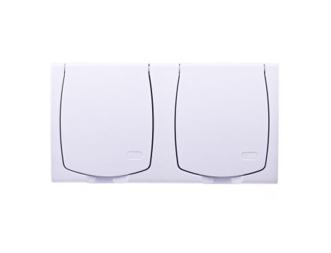 MADERA Gniazdo hermetyczne podwójne z/u IP44 z przesłonami klapka biała GNH-2NZP/00/w