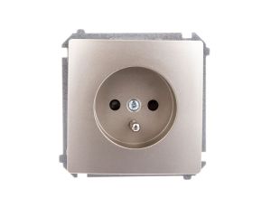 Simon Basic Gniazdo pojedyncze z/u 16A IP20 z przesłoną torów satyna metalizowana BMGZ1z.01/29