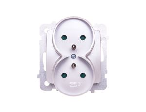 KARO Gniazdo podwójne z/u z przesłonami srebrny perłowy GP-2SRZP/m/43