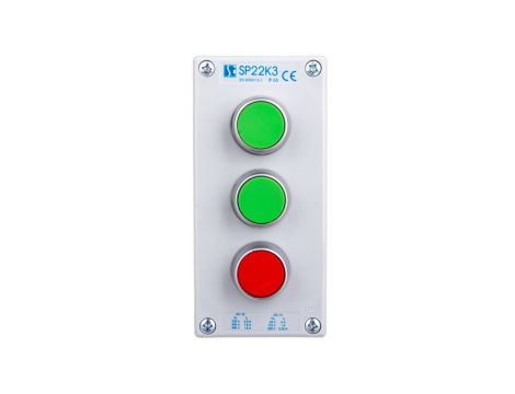 Kaseta sterownicza 3-otworowa 2xzielony/czerwony 2Z 1R IP65 1x dławnica M20 szara ST22K3\01-1