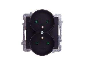 SONATA Gniazdo podwójne z/u z przesłonami czarny metalik GP-2RRZP/m/33