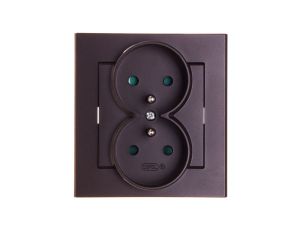 SONATA Gniazdo podwójne z/u z przesłonami czekoladowy metalik GP-2RZP/40