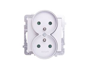 SONATA Gniazdo podwójne z/u z przesłonami srebro mat GP-2RRZP/m/38