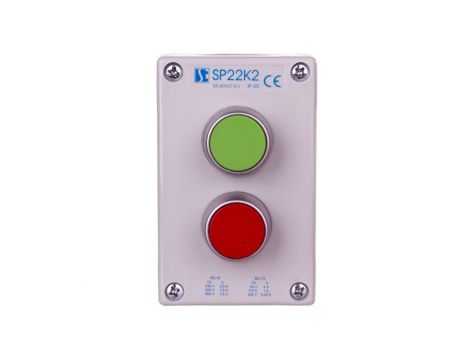 Kaseta sterownicza 2-otworowa z przyciskami zielony/czerwony szara IP65 SP22K2\01-1