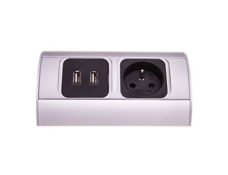 Gniazdo meblowe pojedyncze z/u 16A + 2xUSB IP20 aluminium/ tworzywo OR-AE-1310
