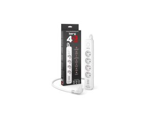 Urządz. zas.-zabezpiecz. KERG z wyłącznikiem-4 gniazda-3USB-biało-szary-3m-16A-H05VV-F-3x1,5mm2
