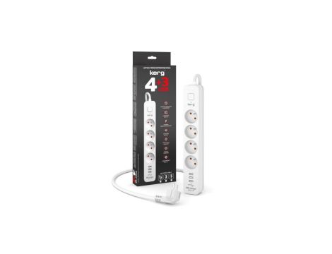 Urządz. zas.-zabezpiecz. KERG z wyłącznikiem-4 gniazda-3USB-biało-szary-3m-16A-H05VV-F-3x1,5mm2