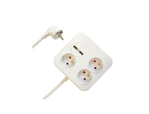 Przedłużacz Power Square 3 gniazda + 2xUSB (2,4A-12W) 1,4m 3x1,0mm OWY, biały 34105
