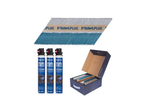 Gwoździe do drewna 2,8x70mm ocynkowane, pierścieniowe na papierze 3300 sztuk + 3x gaz do gwoździarki WW90II Rawlplug R-DRG-2870-