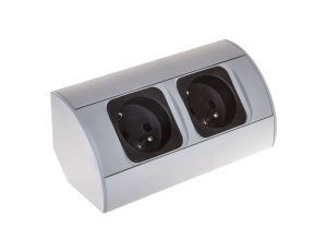 Gniazdo meblowe podwójne z/u 16A IP20 aluminium/ tworzywo, OR-AE-1303/G