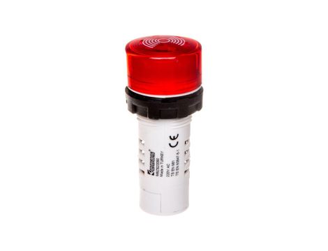 Buzzer, monoblok, 220V AC, 90db, podświetlany, czerwony T0-MBZS220S