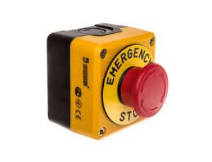 Kaseta sterownicza czarno-żółta stop bezpieczeństwa, ryglowany 40 mm (1NC) z tabliczką opisową Emergency Stop, T0-P1EC400E40K
