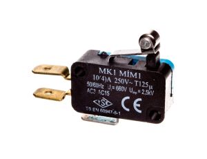 Wyłącznik krańcowy miniaturowy, 1CO, dźwignia krótka z metalową rolką, T0-MK1MIM1