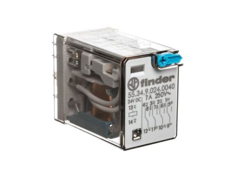 Przekaźnik miniaturowy 4P 7A 24V DC przycisk testujący mechaniczny wskaźnik zadziałania AgNi 55.34.9.024.0040
