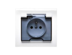 KIER Gniazdo bryzgoszczelne z/u IP44 klapka przezroczysta białe GPH-1WZ/00/d