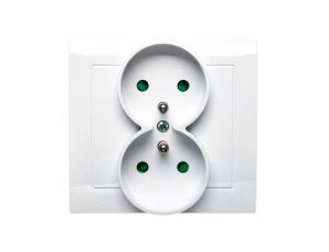 KIER Gniazdo podwójne z/u z przesłonami białe GP-2WZP/00