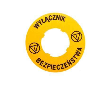 Tabliczka opisowa żółta okrągła fi60 wyłącznik bezpieczeństwa LPXAU122