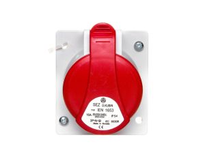 Gniazdo tablicowe skośne 5P 16A 400V czerwone podtynkowe z puszką IP44 GTPN 1653