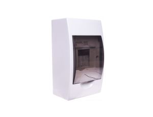 Rozdzielnica modułowa tworzywo 1x4 natynkowa IP40 IK06 N+PE II klasa drzwi transparentne szare DB104S 1X4P/SMD biały 3830