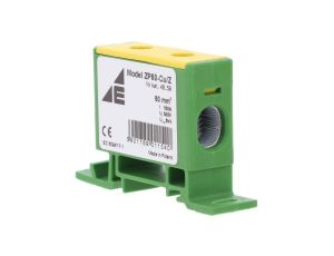 Blok rozdzielczy-odgałęźny 1-polowy CU 16-50mm2 żółto-zielony montaż płaski i na szynę TH ZP50 Cu / z 48.59