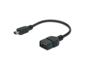 Kabel połączeniowy USB 2.0 OTG Typ miniUSB B(5pinów)/USB A, M/Ż czarny 0,2m AK-300310-002-S