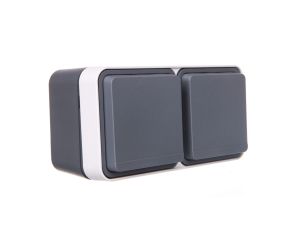 Berker W.1 Gniazdo podwójne poziome z/u kompletne 2 wejścia IP55 szary 6768823525